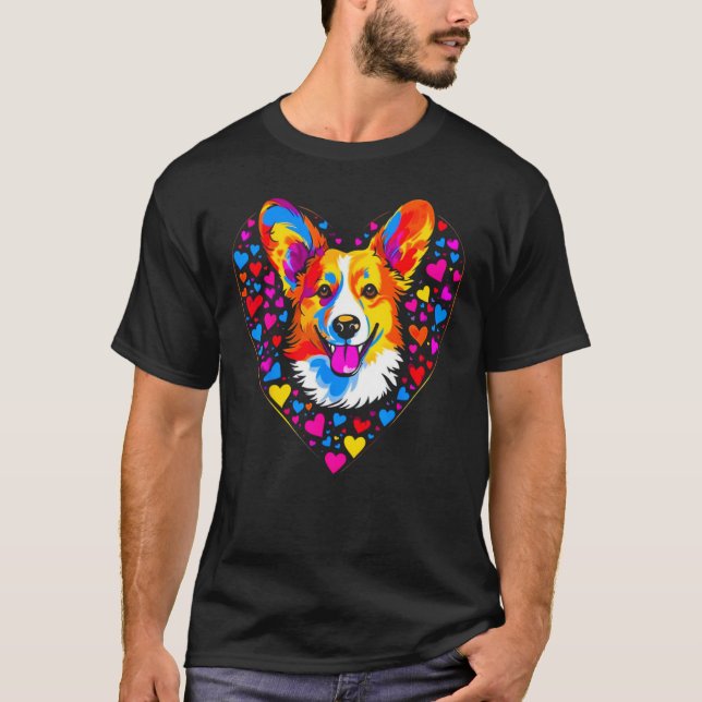 Camiseta Dog Welsh Corgi Yellow Blue Red Heart (Anverso)