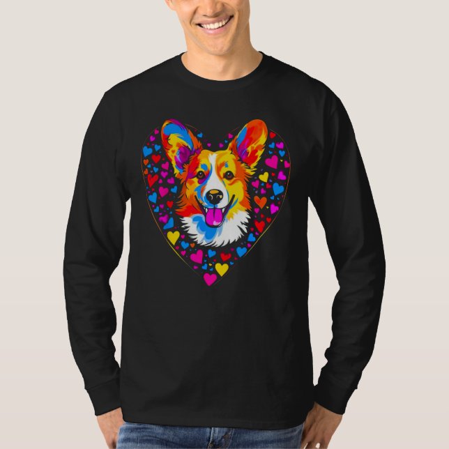 Camiseta Dog Welsh Corgi Yellow Blue Red Heart (Anverso)