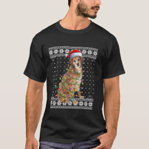 Camiseta Dog Xmas Ugly Santa Lighting Brittany Spaniel Dog