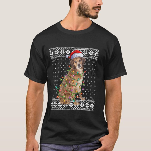 Camiseta Dog Xmas Ugly Santa Lighting Brittany Spaniel Dog (Anverso)