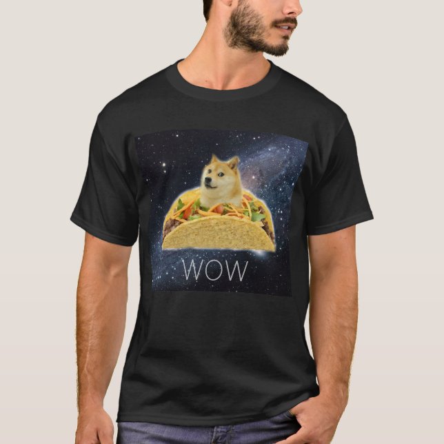 Camiseta Doge WOW Tacos en el espacio memes con estrellas # (Anverso)