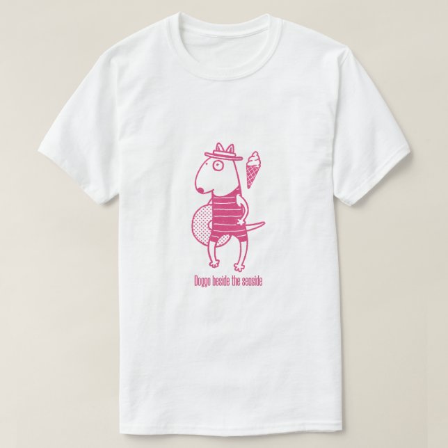 Camiseta Doggo beside the seaside: Pink (Diseño del anverso)