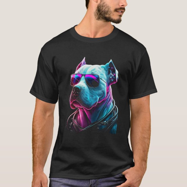 Camiseta Dogo Argentino Dog owner Vaporwave Notorious DJ (Anverso)