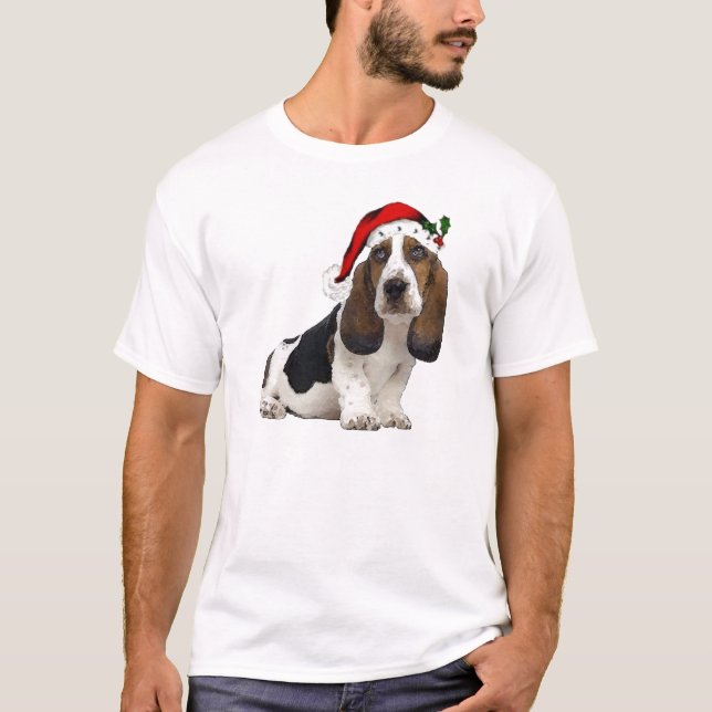 Camiseta Dogs~Original Ditzy Tee~Bassett Hound~Christmas (Anverso)