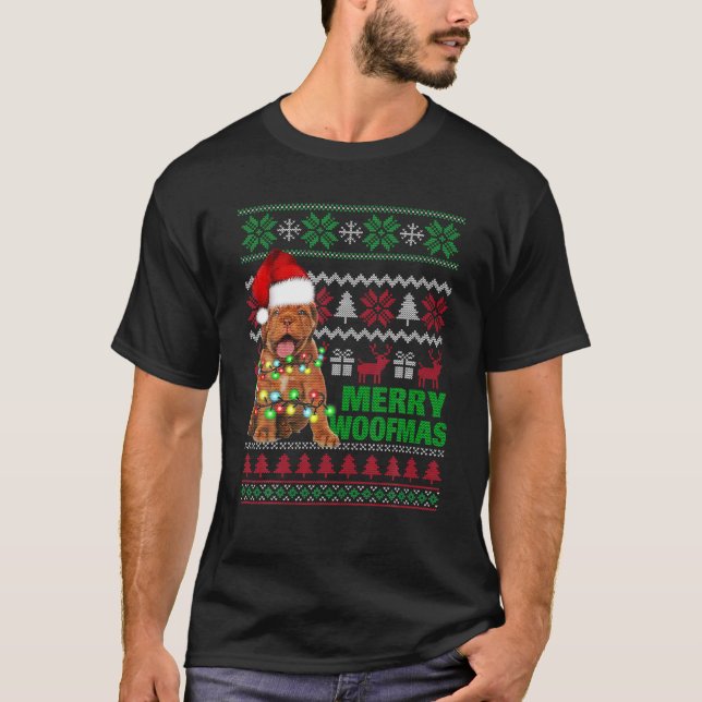 Camiseta Dogue De Bordeaux Para Merry Woofmas Feo Navidades (Anverso)