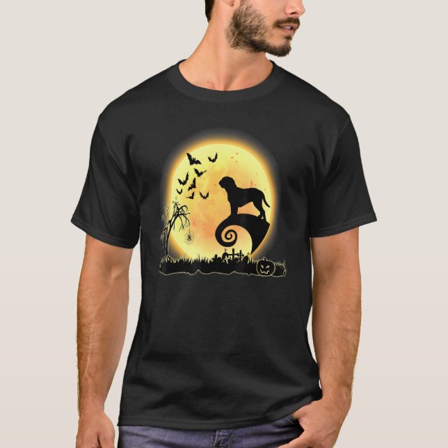 Camiseta Dogue De Bordeaux Scary Y Moon Dog Halloween Cos (Anverso)