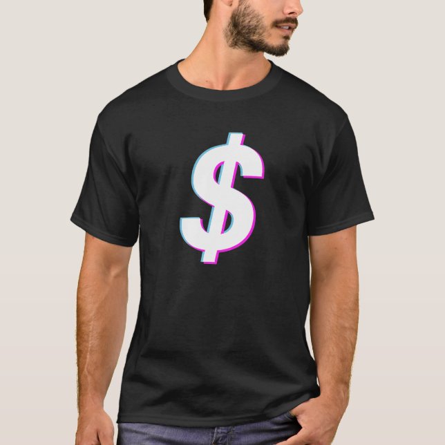 Camiseta Dólar Rótulo Vaporwave Estético Glitch (Anverso)