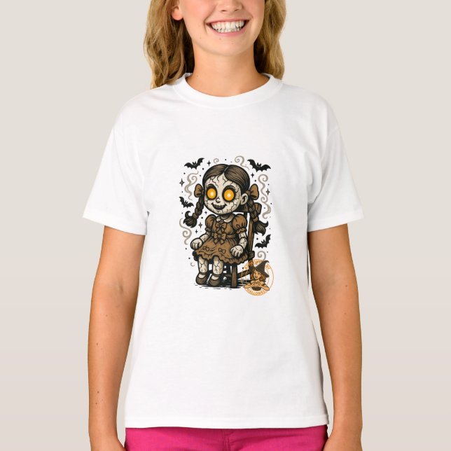Camiseta Doll atormentado - Personalizado de Halloween (Anverso)