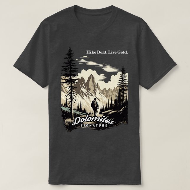 Camiseta Dolomitas Senderismo audaz oro vivo (Diseño del anverso)