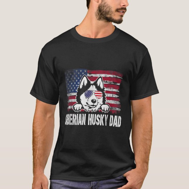 Camiseta Doloroso Husky Siberiano Papá Usa Flag Fathers Day (Anverso)
