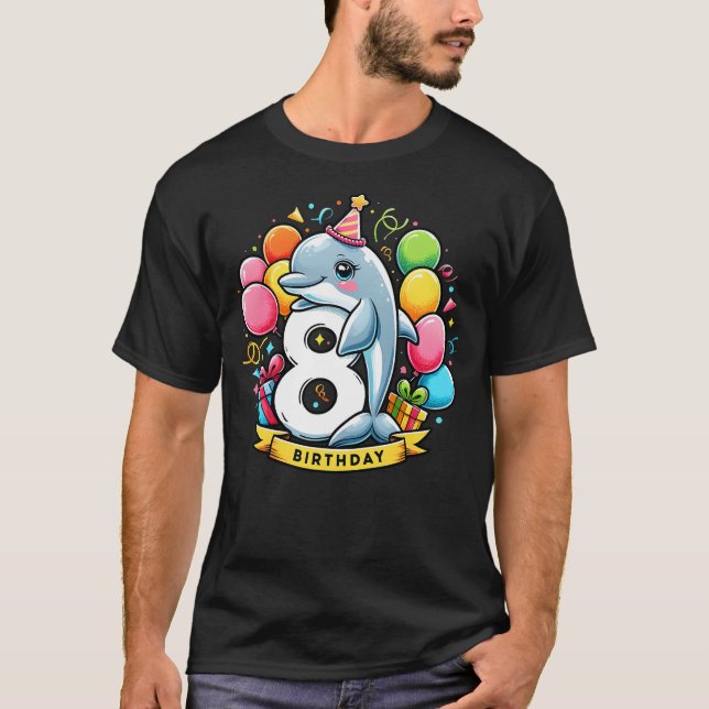 Camiseta Dolphin 8th birthday boy girl 8 years old eight Do (Anverso)