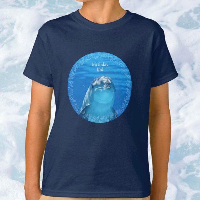 Camiseta Dolphin Blue Ocean Birthday Party Boys o Chicas (Dolphin Blue Ocean Birthday T-Shirt for the Birthday Boy or Girl. Template for name or other text.)