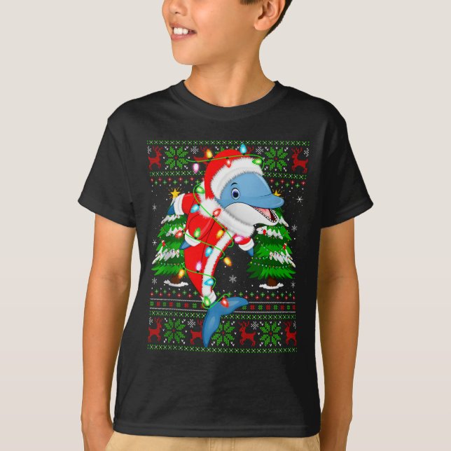 Camiseta Dolphin Christmas Lights Santa Costume Ugly Xmas S (Anverso)