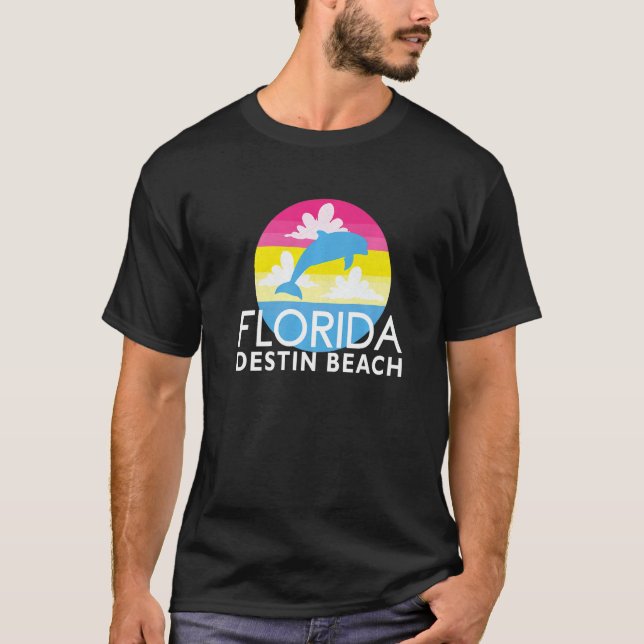Camiseta Dolphin Destin Beach Fl Pink Retro Moda Destin (Anverso)