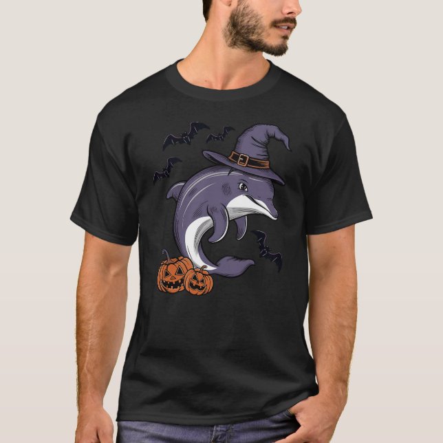 Camiseta Dolphin Halloween Costume Scary Pumpkin Bat Witch (Anverso)
