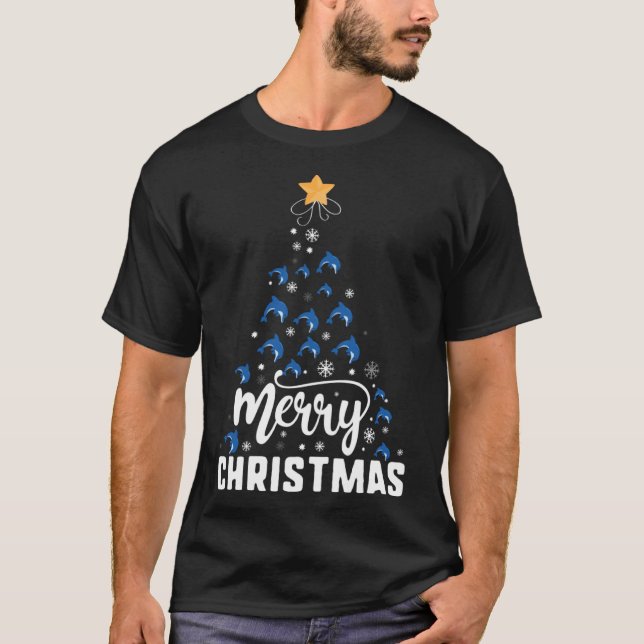Camiseta Dolphin Merry Christmas Tree Family Navidad Holida (Anverso)