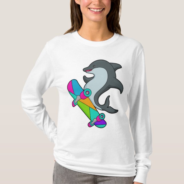 Camiseta Dolpin como Skater con Skateboard (Anverso)