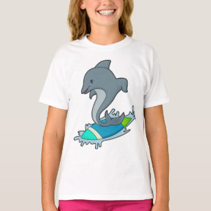 Camiseta Dolpin como surfista con Surfboard