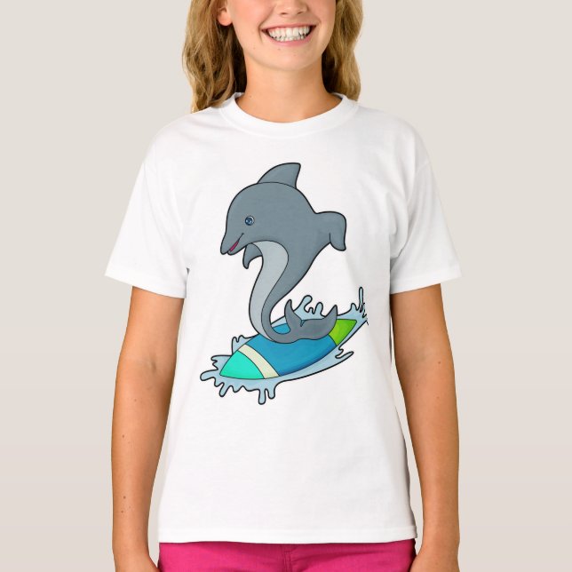 Camiseta Dolpin como surfista con Surfboard (Anverso)