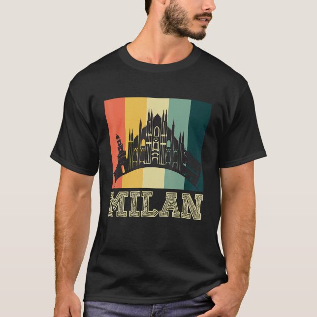 Camiseta Dom De Milan De Italia En Milán En Skyline Retro (Anverso)