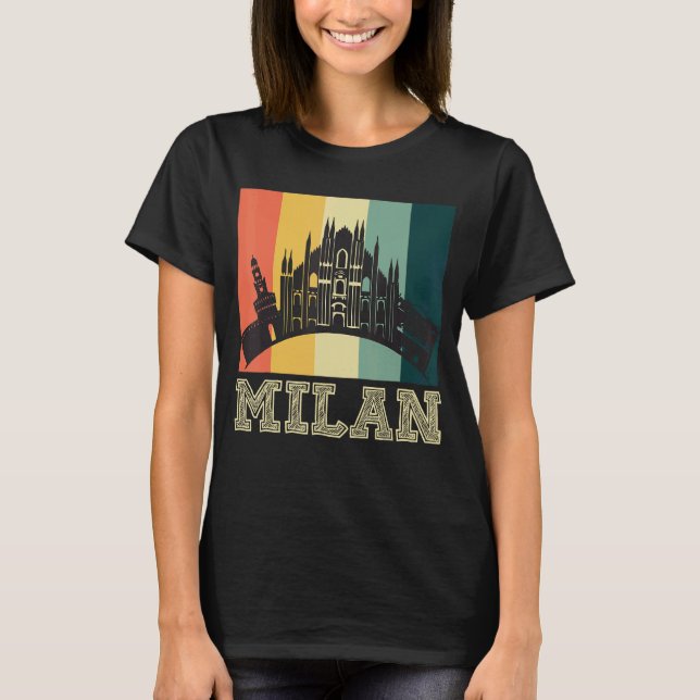 Camiseta Dom De Milan De Italia En Milán En Skyline Retro (Anverso)