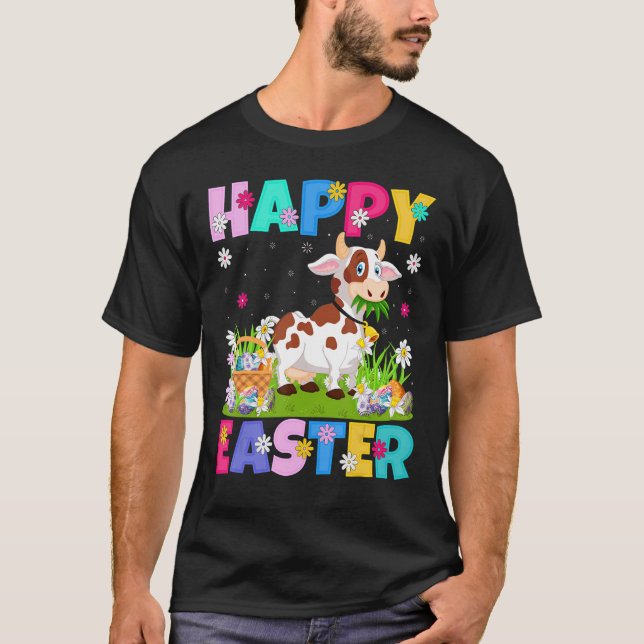 Camiseta Domingo de Pascua Cow Happy Easter Bunny Cow (Anverso)