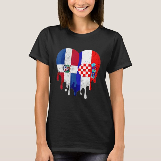 Camiseta Dominican Republic Croatia Flag Heart Citizen Patr (Anverso)