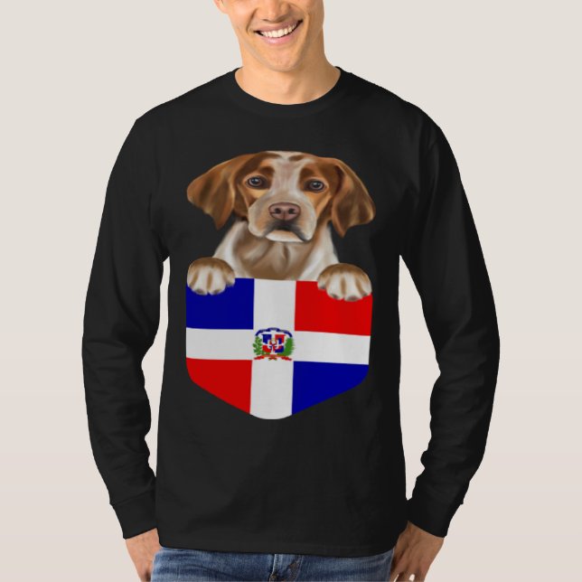 Camiseta Dominican Republic Flag Brittany Dog In Pocket (Anverso)