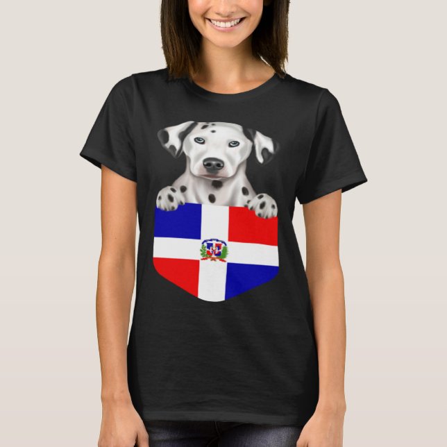 Camiseta Dominican Republic Flag Dalmatian Dog In Pocket (Anverso)