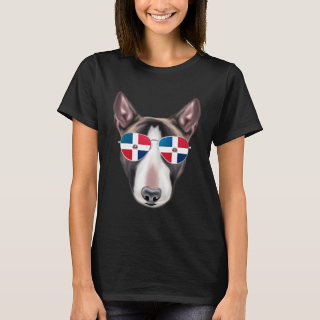 Camiseta Dominican Republic Flag Miniature Bull Terrier Dog (Anverso)