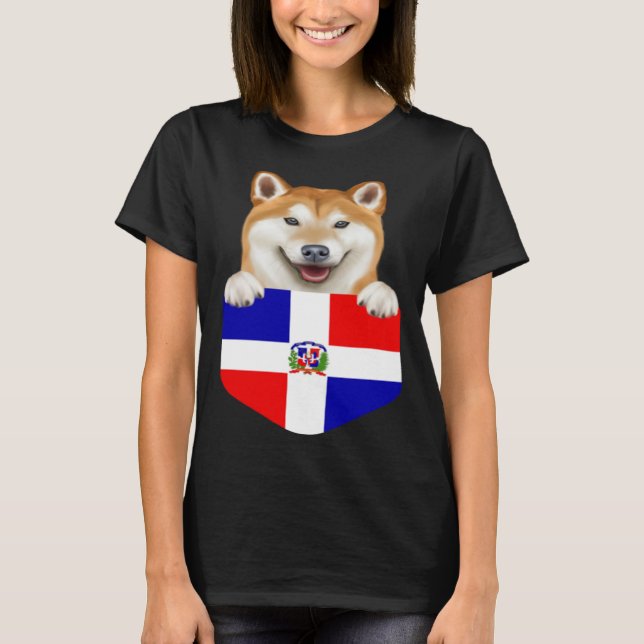 Camiseta Dominican Republic Flag Shiba Inu Dog In Pocket (Anverso)