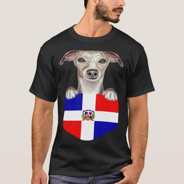 Camiseta Dominican Republic Flag Whippet Dog In Pocket (Anverso)