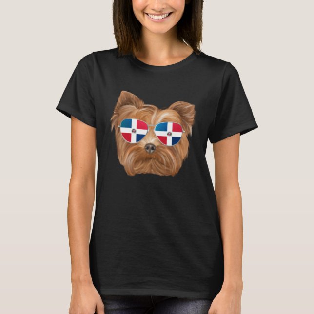 Camiseta Dominican Republic Flag Yorkshire Terrier Dog Pock (Anverso)