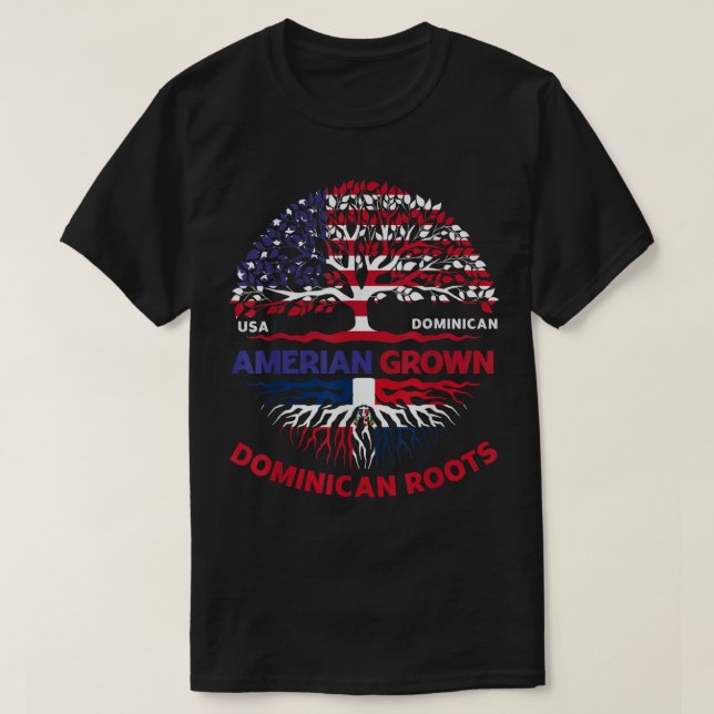 Camiseta Dominicano de Crecer Estadounidense Roots Dominica (Diseño del anverso)