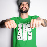 Camiseta Dominos blancos con puntos negros personalizados<br><div class="desc">Agregue su propio mensaje personalizado para crear el gráfico personalizado perfecto. Esta camiseta presenta ilustraciones sencillos de dominó blanca dibujados a mano con puntos negros e impresión.</div>
