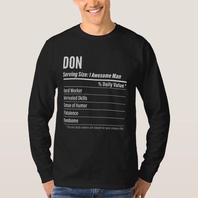 Camiseta Don  Nutritional Facts Serving Size Calories (Anverso)