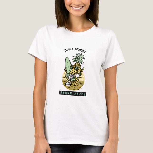 Camiseta Don’t Worry Beach Happy – Funny Pineapple Surfer S (Anverso)
