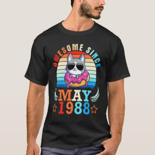 Camiseta Dona de Gato Impresionante Desde Mayo 1988 Feliz C