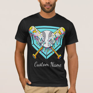 Camiseta Dona Rociada con Béisbol y Bats Amarillos Goteante