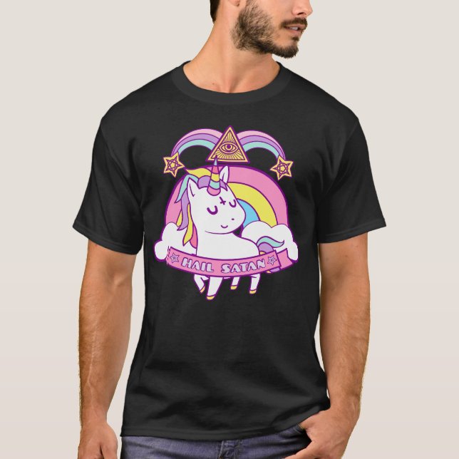 Camiseta Donación de unicornio sobre la muerte de Satan (Anverso)