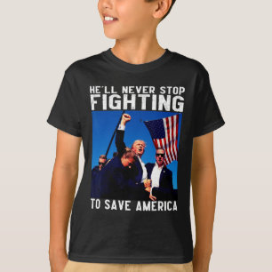 Camiseta Donald Trump 2025 nunca dejará de luchar para salv