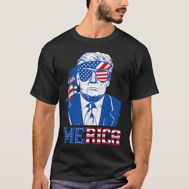 Camiseta Donald Trump - Divertido Trump 4 de julio bandera  (Anverso)