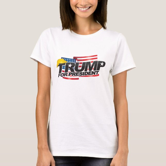 Camiseta Donald Trump para presidente (con pelo) Tee femeni (Anverso)