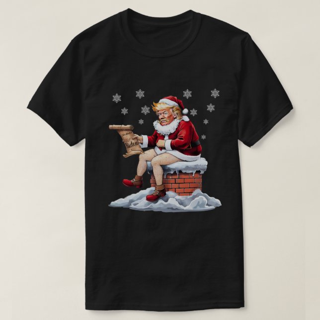 Camiseta Donald Trump Santa defecando por la chimenea Biden (Diseño del anverso)