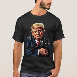 Camiseta Donald Trump sostiene a un gato gráfico gracioso M