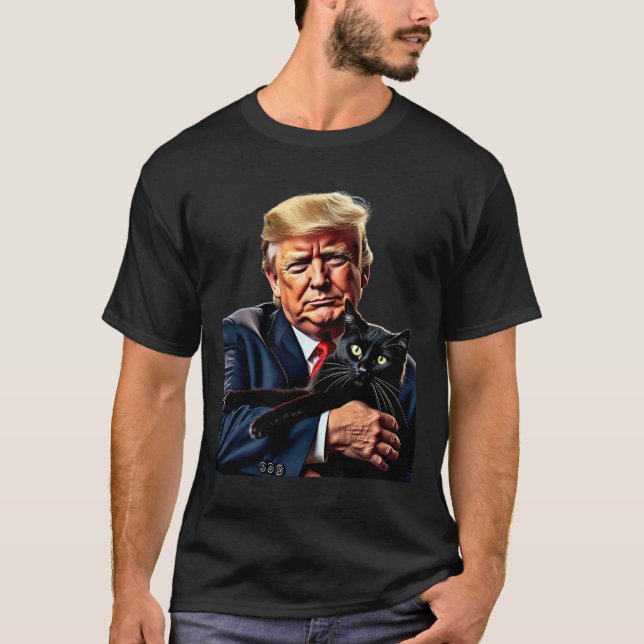 Camiseta Donald Trump sostiene a un gato gráfico gracioso M (Anverso)