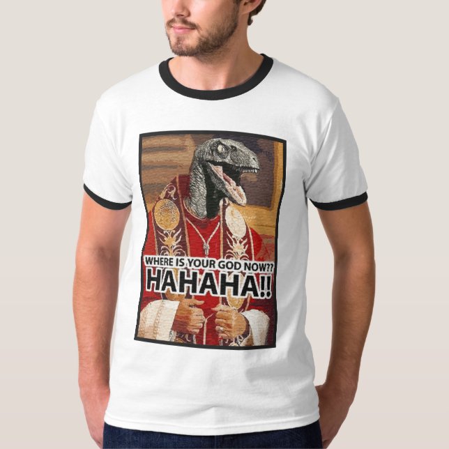 Camiseta ¿Dónde ahora está su dios? (Rapaz) (Anverso)
