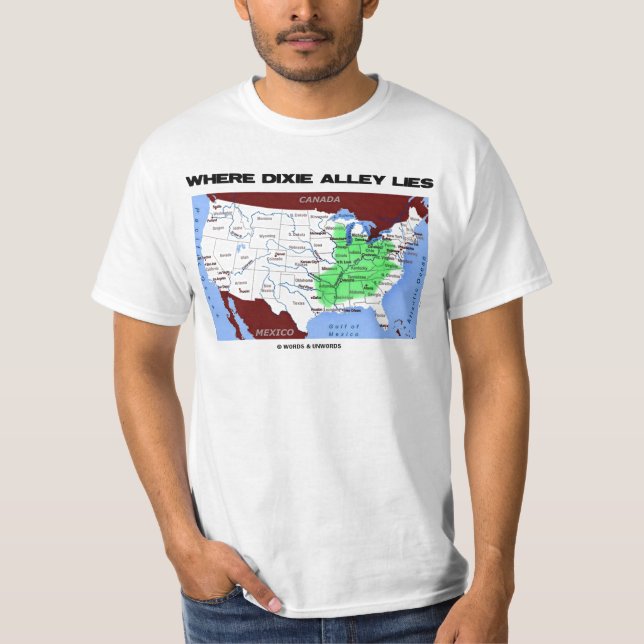 Camiseta Dónde está Dixie Alley (Mapa de los Estados Unidos (Anverso)
