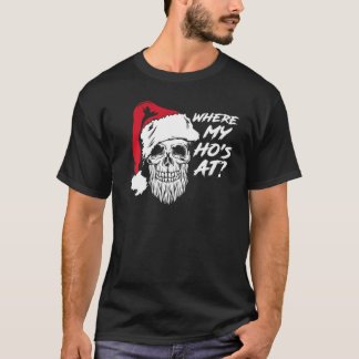 Camiseta Donde mi Ho está en los Navidades Skull y Santa Ha