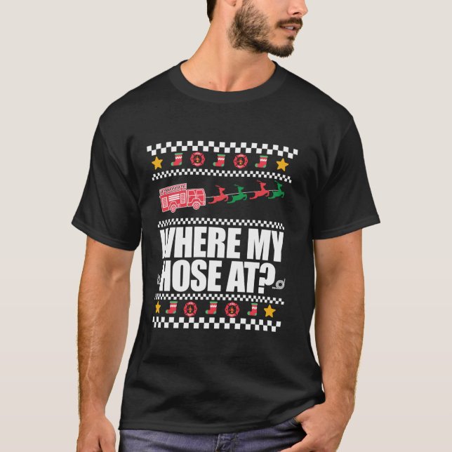 Camiseta DÓNDE MI MANO EN EL Funny Fireman Navidades feos S (Anverso)